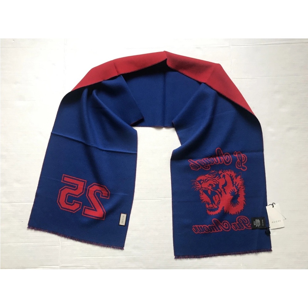 Gucci Blue and Red Graphic Scarf